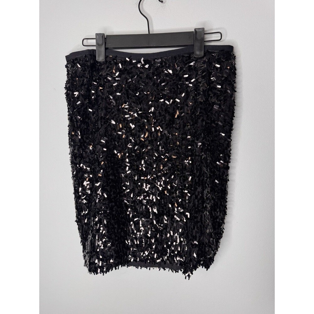 Ann Taylor Black Sequin Pencil Skirt Womens 4 Knee Length Lined Zip Party New